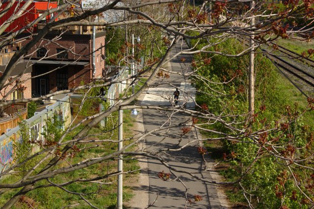 West Toronto Railpath: South from the Wallace Bridge: Photo by Vic Gedris, 2010-05-09.