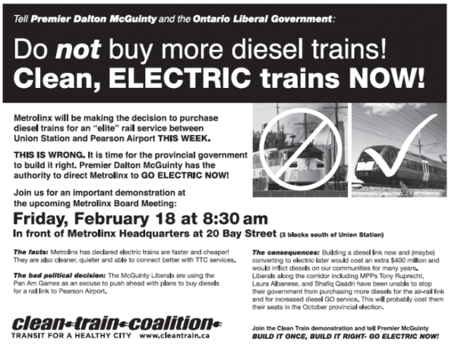 Flyer: Clean Train Rally @ Metrolinx, Feb 2011