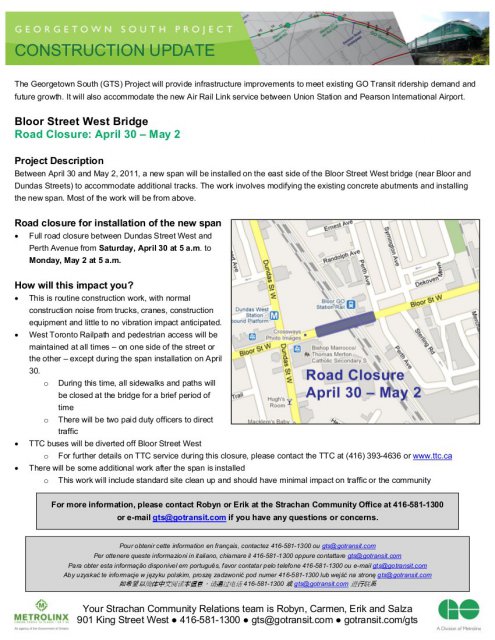 Bloor St. Bridge Construction Notice