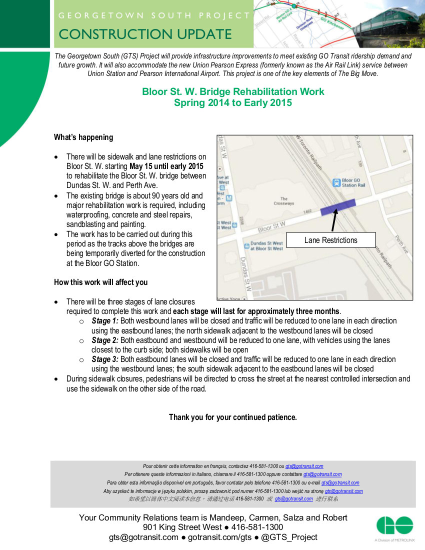 Bloor Street Bridge Rehabilitation flyer