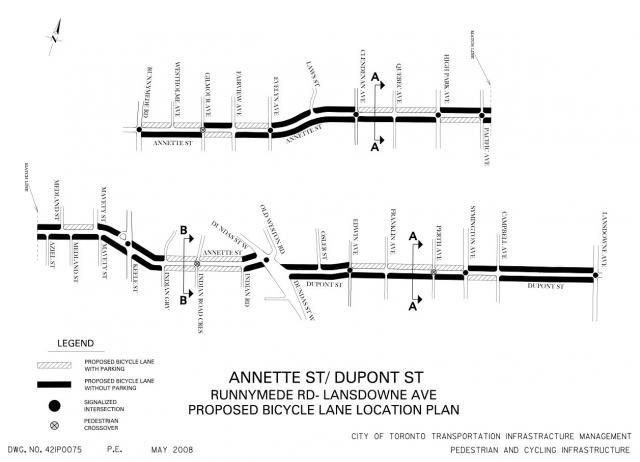 Dupont St. and Annette St. bicycle lane plan