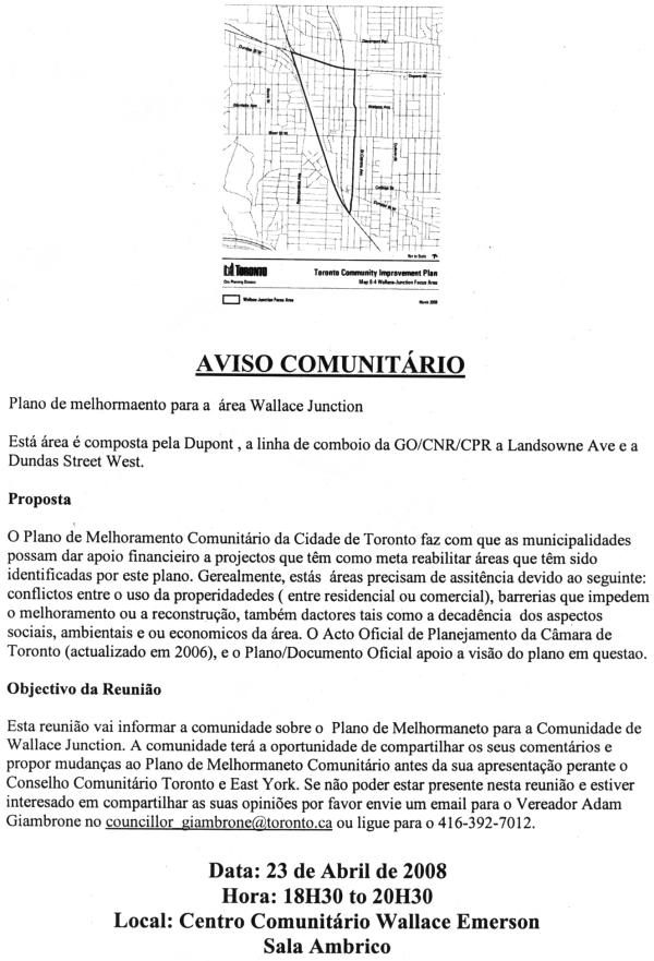 Wallace Junction Focus Area - Meeting Notice (Portuguese)