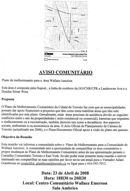 Wallace Junction Focus Area - Meeting Notice (Portuguese)