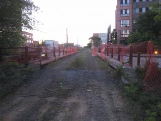  The West Toronto Rail Path, under construction.  Looking north over the Bloor St. bridge.    Photo by Ranajit Singh, July 9 2008.
