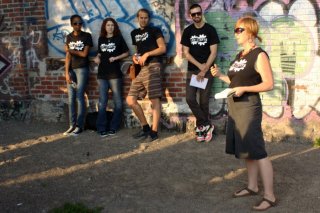 Dupont Bike Mural Launch: Artists from the Art Starts organization at the launch party for their new cycling-themed mural on Dupont St. at Dundas.