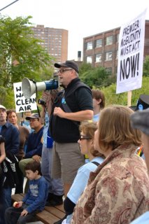  Local resident Scott Dobson addresses the crowd and speaks of some of our community's concerns about the diesel train expansion.