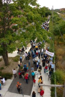  The Human Train departs from the Wallace Ave. pedestrian Bridge, and heads south towards Sorauren Park.