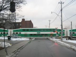 GO Train crossing Wallace Ave.